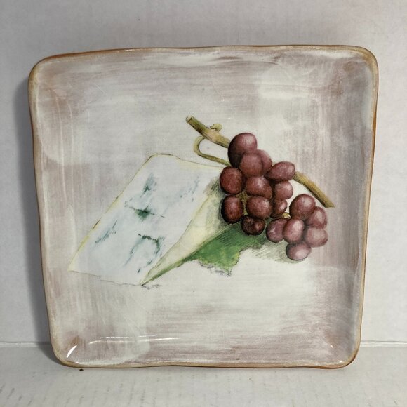 Crate & Barrel Cheese Plate Grapes Grape Bundle Wedge Serving Dish Ceramic Italy - Picture 3 of 14